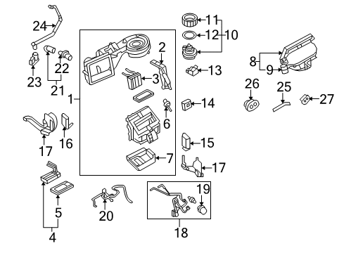 2007 Ford Explorer Sport Trac A/C Evaporator & Heater Components In-Car Temperature Sensor Diagram for 3W1Z-19C734-AA