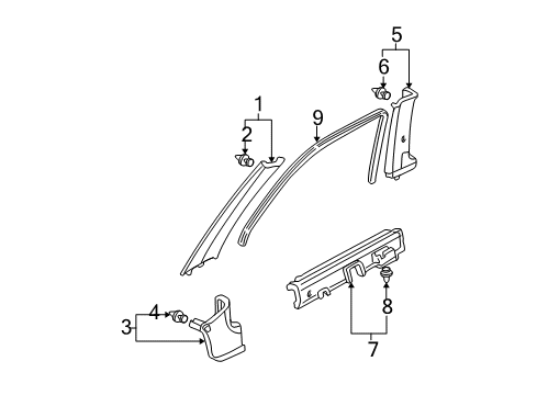 2001 Honda Civic Interior Trim - Pillars, Rocker & Floor Garnish Assy., L. Center Pillar (Upper) *NH293L* (SEAGULL GRAY) Diagram for 84161-S5P-A01ZA