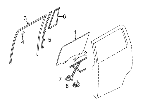 2013 Infiniti QX56 Rear Door SASH-Rear LH Door Center Diagram for 82223-1LA0A