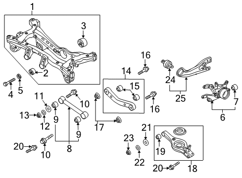 2014 Hyundai Tucson Rear Suspension Components, Lower Control Arm, Upper Control Arm, Stabilizer Bar Carrier Assembly-Rear Axle, LH Diagram for 52710-2S900