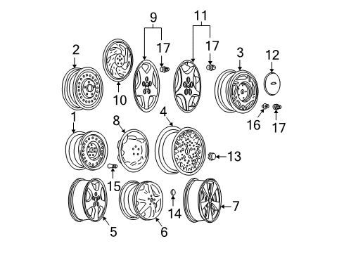 2000 Chevrolet Cavalier Wheels Wheel Rim - 16X6X47 Aluminum *Silver Spark Diagram for 9593204