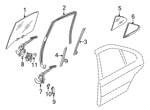 2001 Nissan Sentra Rear Door Glass Assy-Rear Door Window, LH Diagram for 82301-5M000