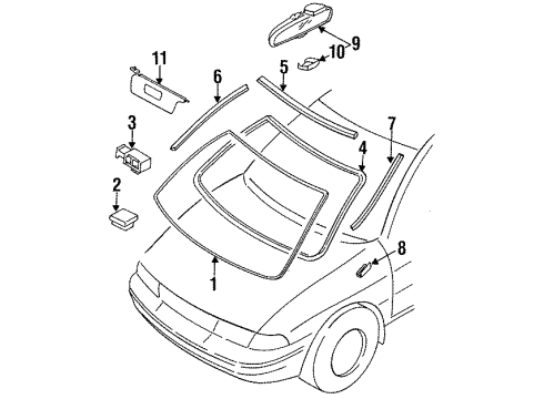 1995 Kia Sephia Windshield Glass Cover-Stay Diagram for 0K20269234