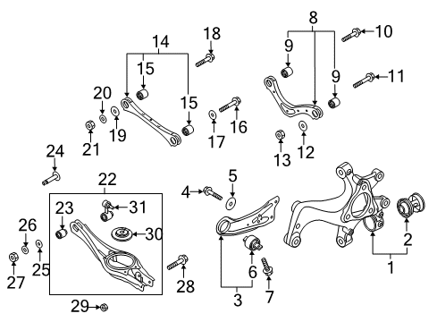 2018 Hyundai Elantra GT Rear Suspension Components, Lower Control Arm, Upper Control Arm, Stabilizer Bar Carrier Assembly-Rear Ax Diagram for 52710G3AA0