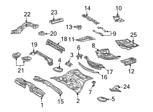 2010 Lexus GS460 Rear Body - Floor & Rails Pan, Center Floor Diagram for 58211-30350