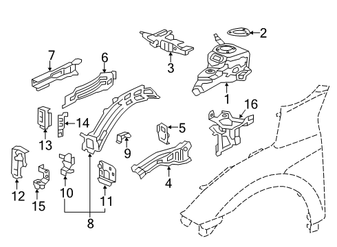2019 Honda Civic Structural Components & Rails Bracketr, FRbprextn Diagram for 60628-TBA-315ZZ