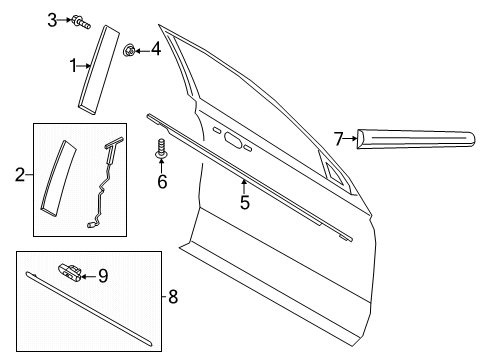 2021 Lincoln Navigator Exterior Trim - Front Door Belt Molding Diagram for JL1Z-7821452-A