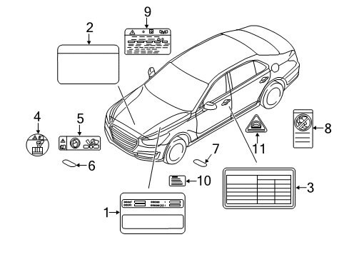 2018 Genesis G90 Information Labels Label-Crash Pad, Side A/B Diagram for 852613R500