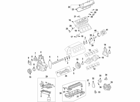 2021 Chevrolet Corvette Engine Parts, Mounts, Cylinder Head & Valves, Camshaft & Timing, Variable Valve Timing, Oil Cooler, Oil Pan, Oil Pump, Crankshaft & Bearings, Pistons, Rings & Bearings Seal, Engine Front Cover Diagram for 12585673