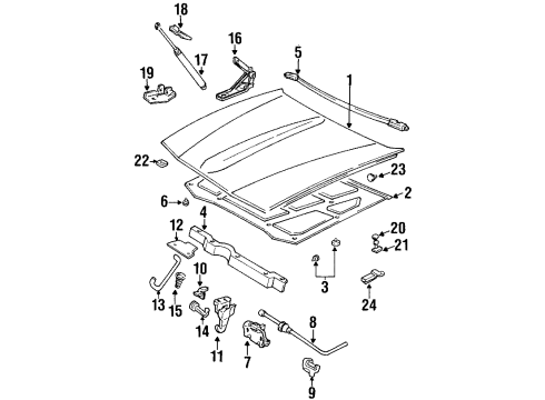 1996 Cadillac Eldorado Hood & Components Strut Kit, Hood Diagram for 12371965