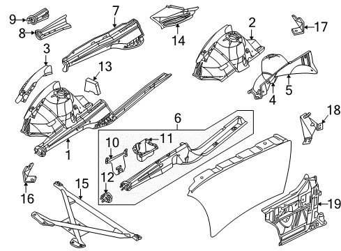 2001 BMW Z3 Structural Components & Rails Section Of Left Front Wheel Housing Diagram for 41148401313