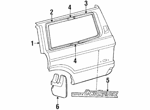 1990 Toyota Land Cruiser Quarter Panel Glass, Outer Components, Exterior Trim Reveal Molding Diagram for 62795-90A00