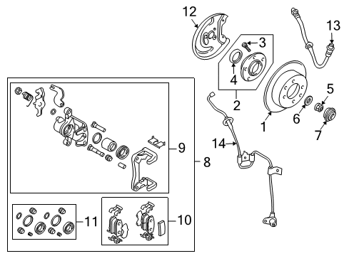 2003 Hyundai Tiburon Rear Brakes Brake Assembly-Rear Wheel, RH Diagram for 58230-2C500