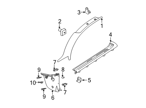 2003 Ford Focus Interior Trim - Pillars, Rocker & Floor Weatherstrip Pillar Trim Diagram for 1S4Z-6103599-AAA