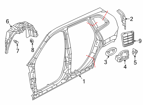 2016 Jeep Cherokee Quarter Panel & Components Shield-WHEELHOUSE Diagram for 68209676AF