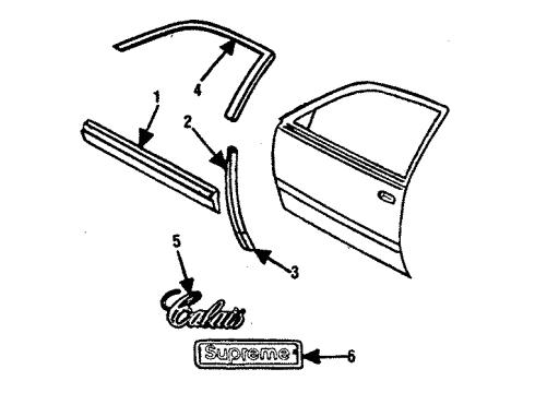1990 Oldsmobile Cutlass Calais Exterior Trim - Front Door Molding Kit, Front Side Door Center Diagram for 12502778