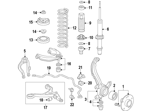 2013 Acura TL Front Suspension Components, Lower Control Arm, Upper Control Arm, Stabilizer Bar Link, Right Front Stabilizer Diagram for 51320-SEP-A01