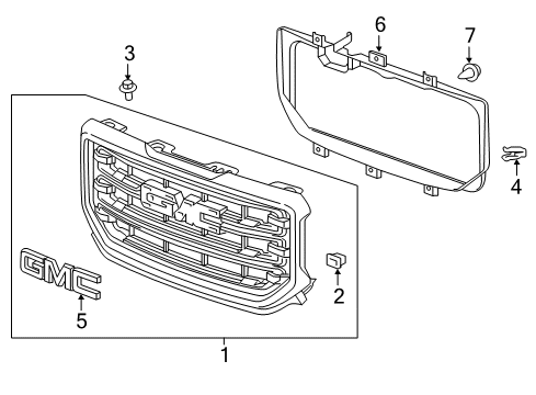 2016 GMC Sierra 1500 Grille & Components Inner Grille Diagram for 84073556