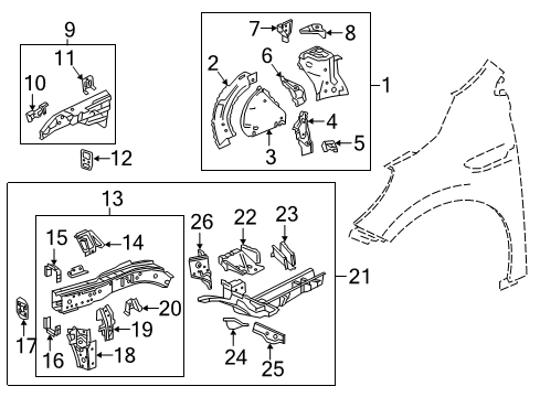 2019 Buick Enclave Structural Components & Rails Outer Brace Bracket Diagram for 23464522