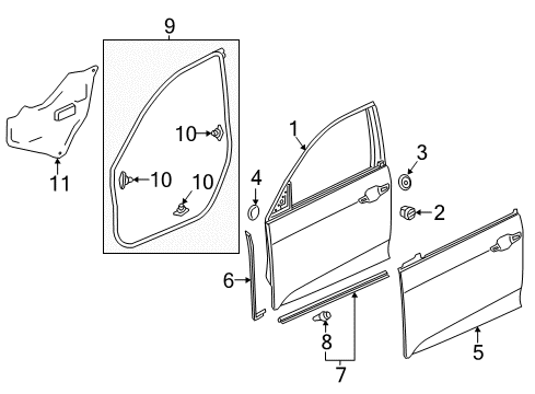 2019 Honda Civic Front Door Skin Set, L. FR. Dr Diagram for 67151-TBA-305ZZ