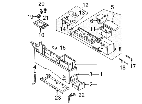 2005 Nissan Murano Heated Seats Cup Holder Assembly Diagram for 68430-CB80A