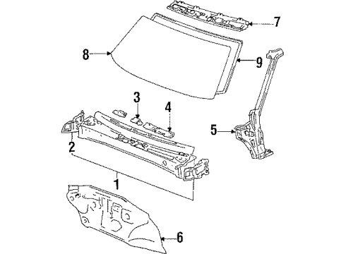 1987 Toyota Corolla Windshield Glass, Cowl Panel Sub-Assembly, Dash Diagram for 55101-12721