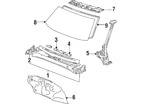 1984 Toyota Corolla Windshield Glass, Cowl Mirror Assembly, Inner R Diagram for 87810-12190-C0