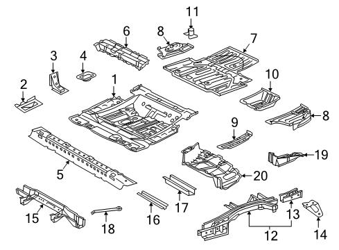 2022 Lexus RX450h Rear Floor & Rails Pan, Center Floor Diagram for 58211-0E080