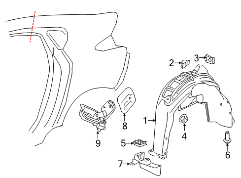 2017 Chevrolet Volt Fuel Door Wheelhouse Liner Diagram for 23400165