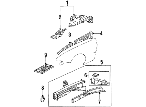 1993 Acura Legend Structural Components & Rails Wheelhouse, Left Front Diagram for 60700-SP0-A03ZZ