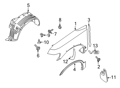 2010 Infiniti QX56 Fender & Components, Exterior Trim Protector-Front Fender, LH Diagram for 63831-ZQ10A