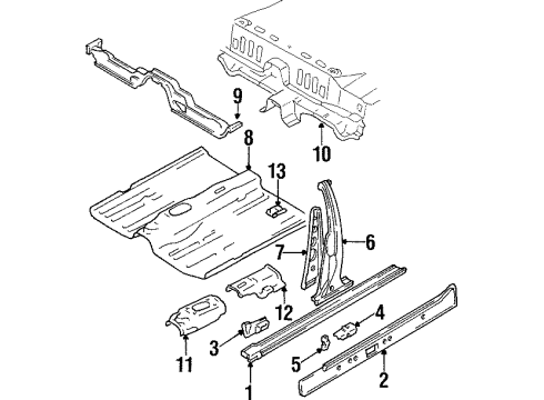 1990 Nissan Stanza Center Pillar, Rocker Panel, Floor Floor-Front Diagram for 74312-65E30