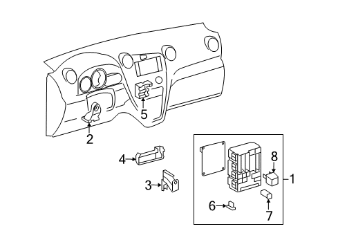 2009 Toyota Matrix Electrical Components Junction Block Lower Bracket Diagram for 82673-12260