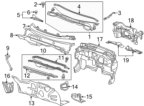 2016 Cadillac ELR Cowl Water Deflector Diagram for 23425452