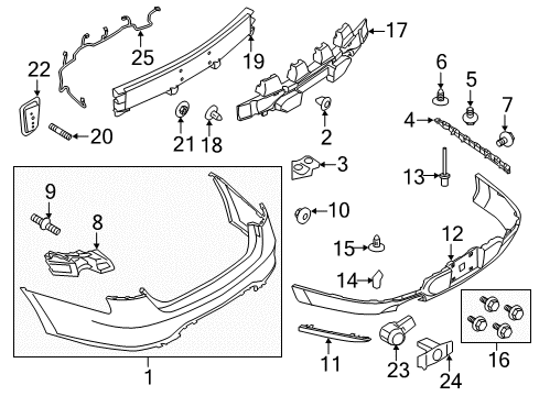 2018 Ford Police Interceptor Sedan Rear Bumper Park Sensor Bracket Diagram for DG1Z-15K861-A