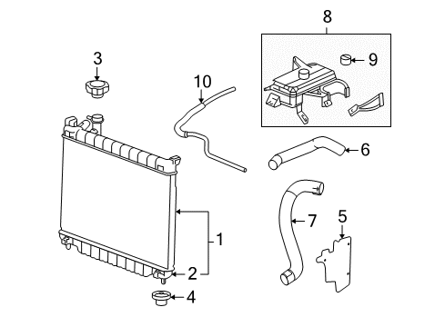 2006 Buick Rainier Radiator & Components Coolant Recovery Reservoir Hose Assembly Diagram for 25793412