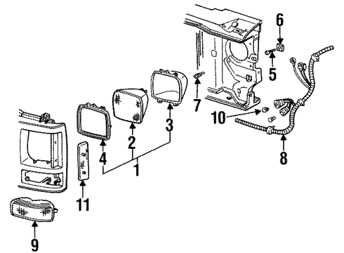 1997 Chevrolet Tahoe Headlamp Components, Park & Signal Lamps, Side Marker Lamps Harness Asm-Fwd Lamp Wiring Diagram for 15302422