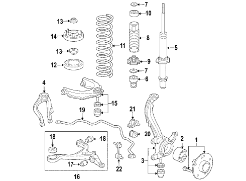 2005 Honda Accord Front Suspension Components, Lower Control Arm, Upper Control Arm, Stabilizer Bar Spring, Front Diagram for 51401-SDB-A31