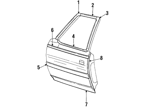 1984 Oldsmobile Custom Cruiser Exterior Moldings Molding Asm, Front Side Door Diagram for 1155630