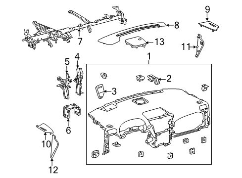 2010 Lexus RX450h Cluster & Switches, Head-Up Display Components, Instrument Panel Brace Sub-Assy, Instrument Panel To Cowl Diagram for 55306-48120