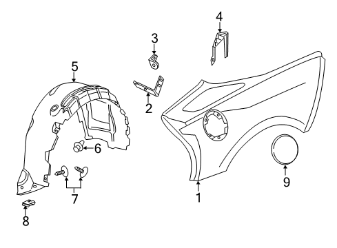 2017 Chevrolet Corvette Quarter Panel & Components Wheelhouse Liner Diagram for 23327813