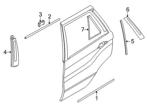 2011 BMW X5 Exterior Trim - Rear Door Finisher Window Frame B-Pillar Rl Door Diagram for 51357136955