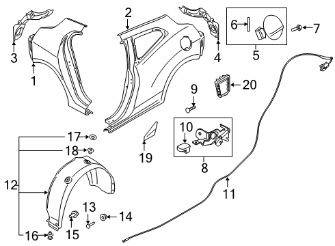 2020 Hyundai Veloster Fuel Door Catch & Cable Assembly-Fuel Filler Diagram for 81590-J3000