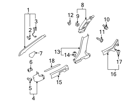 2013 Mitsubishi Lancer Interior Trim - Pillars, Rocker & Floor Screw-Steering Line Diagram for MS452332