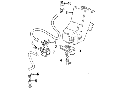 1989 BMW 750iL Washer Components Left Base Diagram for 61671379771