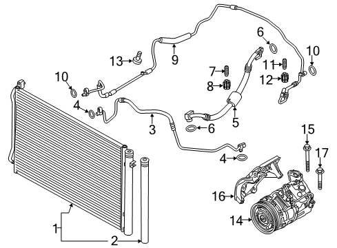 2015 BMW X1 A/C Condenser, Compressor & Lines Air Conditioning Compressor With Magnetic Coupling Diagram for 64529223694