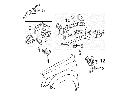 2014 Honda Pilot Structural Components & Rails Frame, R. FR. Side Diagram for 60811-SZA-A00ZZ