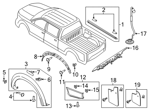 2017 Ford F-150 Exterior Trim - Pick Up Box Rear Deflector Diagram for HL3Z-99292A22-AA