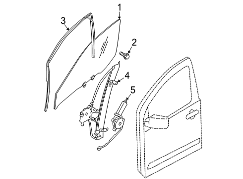 2022 Nissan Frontier Front Door Glass & Hardware GLASS RUN RUBBER-FRONT DOOR LH Diagram for 80331-9BU0B