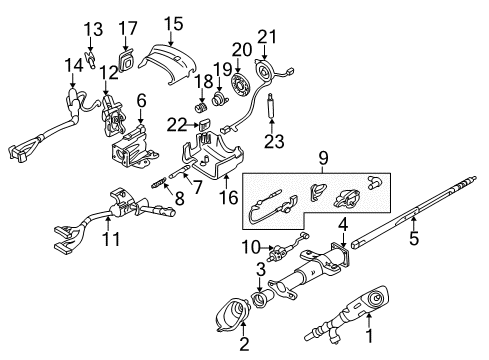 2001 GMC Safari Steering Column, Steering Wheel Column Asm, Steering Diagram for 26094653